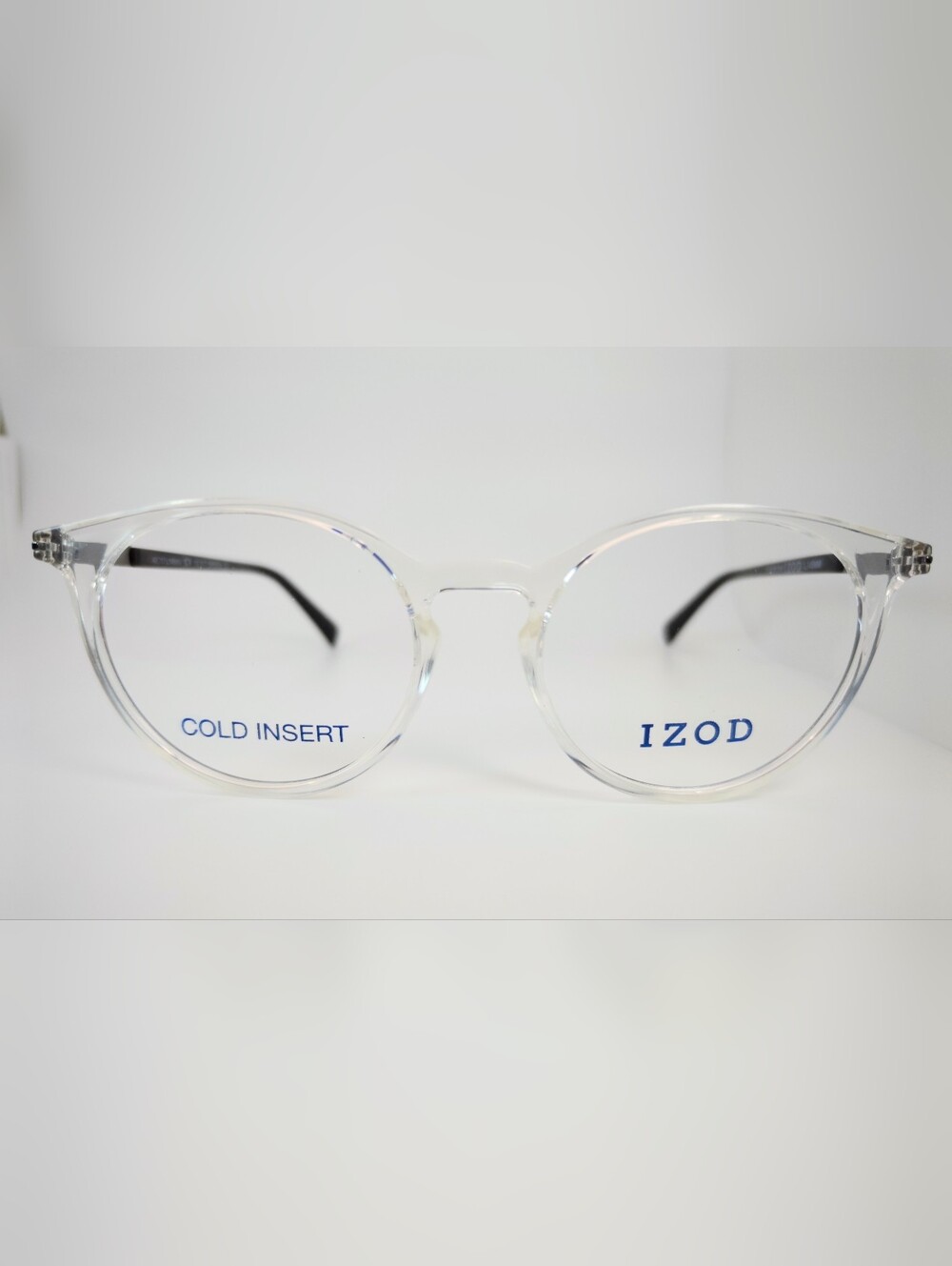 Izod. Transparent Round Frame Glasses with Black Temples.